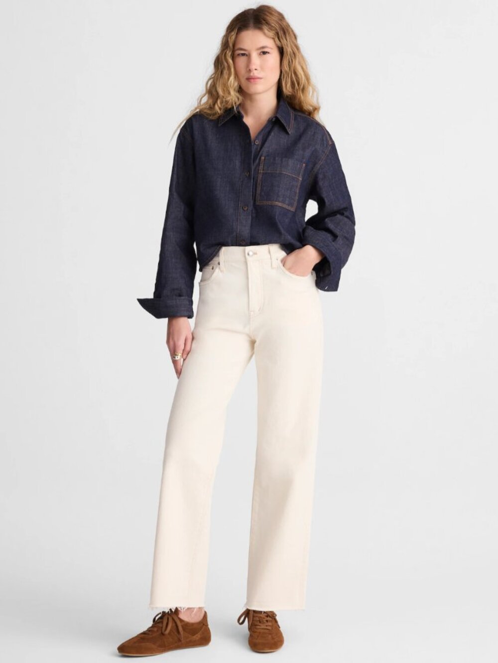 Madewell The Perfect Vintage Wide Leg Crop Raw Hem Jeans In Ecru White 26P NWT